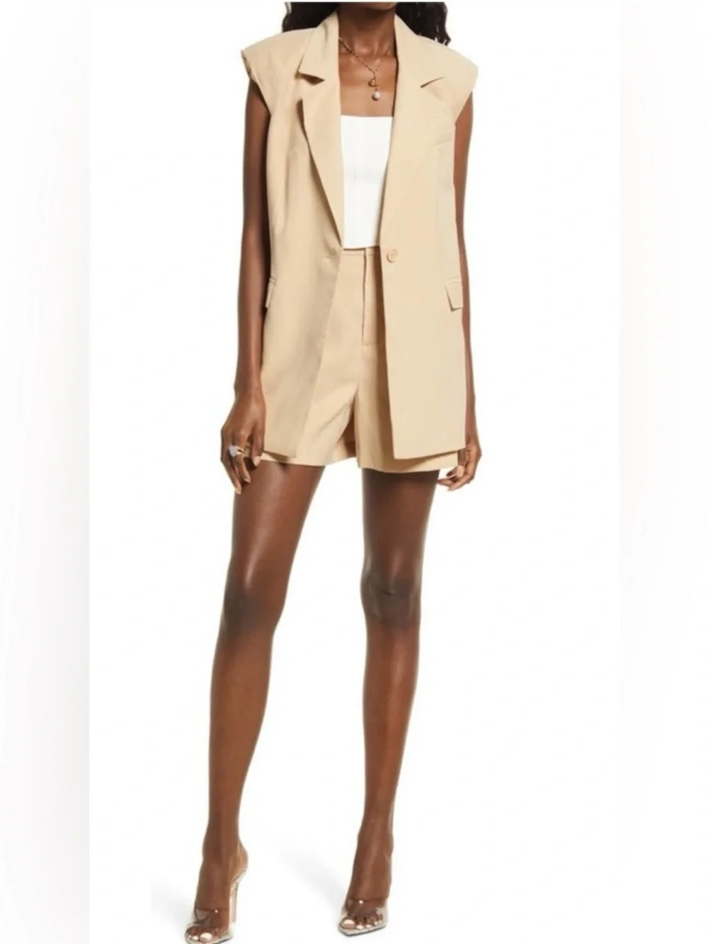 Open Edit Nordstrom Sleeveless Blazer Style Vest with Single Button Closure - Picture 13 of 16